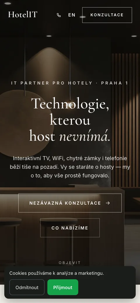 HotelIT – úvodní stránka na mobilu