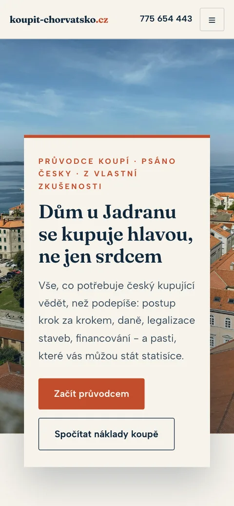 Koupit Chorvatsko – úvodní stránka na mobilu