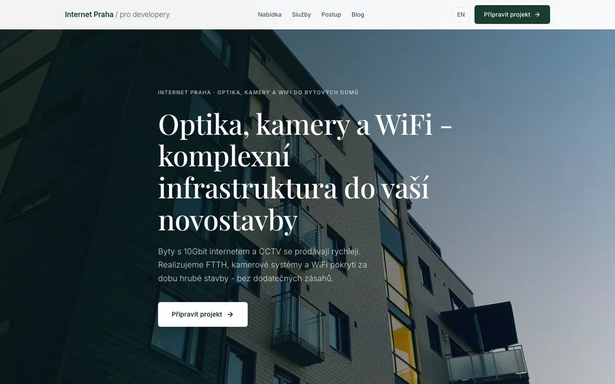 Optika pro developery – úvodní stránka na počítači