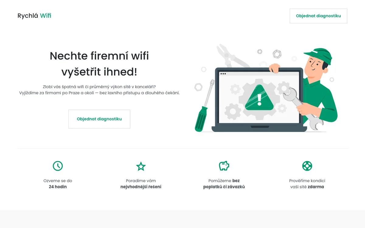 Rychlá WiFi – úvodní stránka na počítači