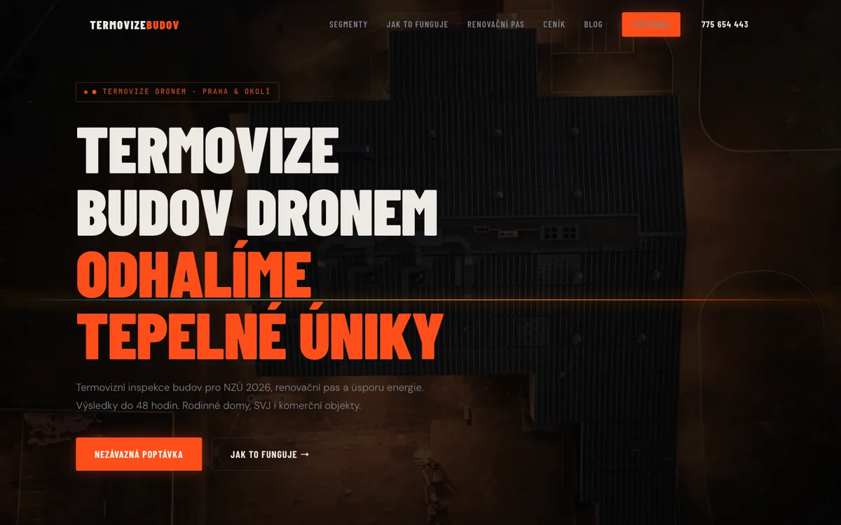 Termovize budov – úvodní stránka na počítači