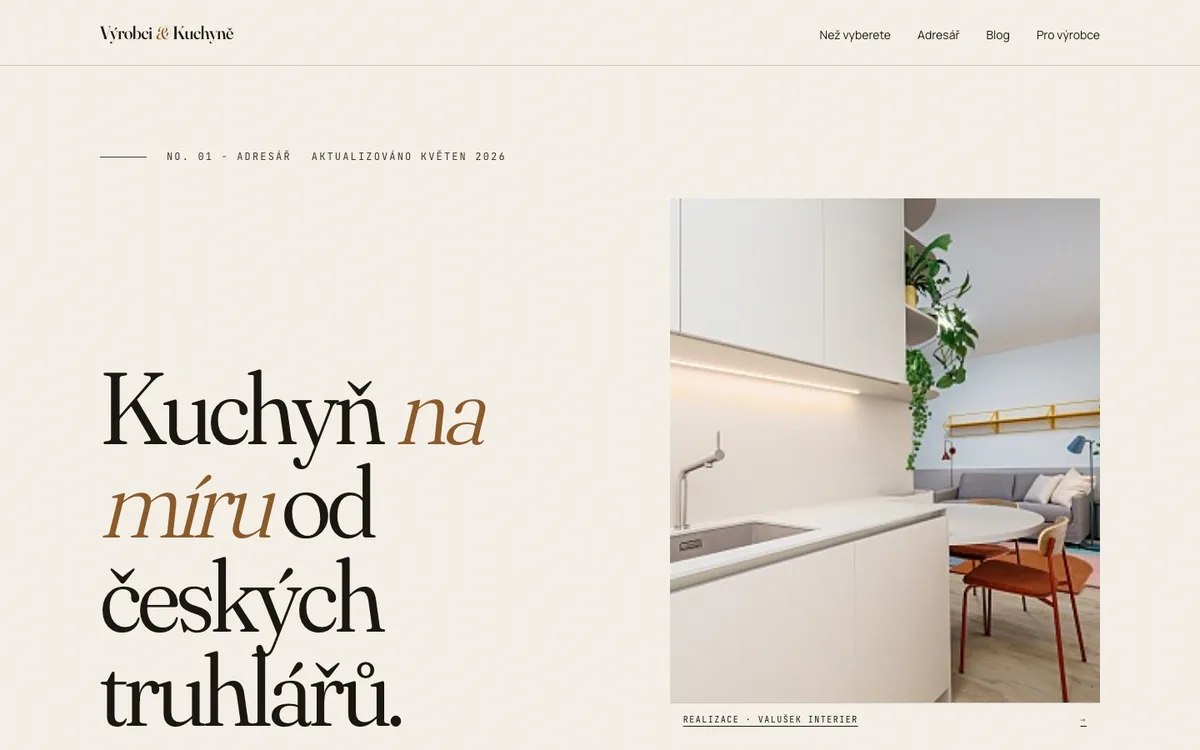 Výrobci kuchyní – úvodní stránka na počítači