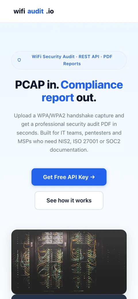WiFi Audit – úvodní stránka na mobilu